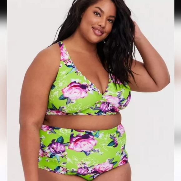 TORRID Neon Green, Floral Bikini Set, Size 4 - Picture 1 of 16